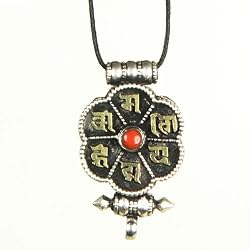 Sterling Silver Om Mantra Buddha Pendant with Coral