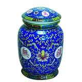 Classic Chinese Tea Canister  Striking Blue w/ Calligraphy