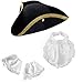 Funny Party Hats Colonial Costume - 3 Pc Set - Tricorn Hat with Colonial Jabot and Cuffs - Pirate Costume Accessories - Colonial Costume Accessories
