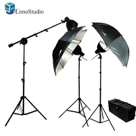 750W Photo Studio Umbrella Reflector Lighting Kit with Hair Boom Light Stand, LimoStudio, LMS344