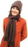 Knitted Alpaca Natural Fiber Scarf and Hat Set - Tripple Cable Design in Chocolate (100% Knitted By Hand)