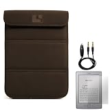 Smart Glove - Brown Premium Durable Leather Cover Sleeve Carrying Case can easily be converted to a stand For Amazon Kindle Touch ( Wi-Fi 6 E Ink Display ) + 3.5mm pin to 3.5mm 3ft Black Cable for Audio plug in Cable with Microphone