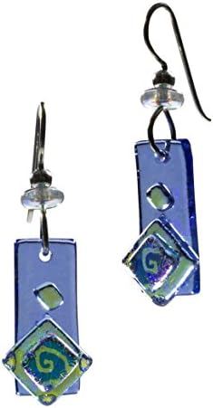 DeVeer Designs Fused Glass Rectangular Earrings - Blue Aster