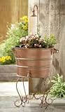 CBK 21354 Planter Antique Washtub Design With Faux Shower And Faux Spout, Scroll Folding Base, Antique Copper Finish, Wire, Polystone