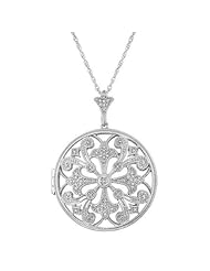 Diamond Filigree Circle Locket 1/6ctw