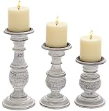Deco 79 Wood Candle Holder, 10 by 8 by 6-Inch, White, Set of 3