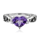 Heart Natural Amethyst and Diamond Ring in 10k White Gold, 1.29 cttw, Certificate of Authenticity