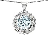 1.70 cttw 925 Sterling Silver silver genuine round aquamarine pendant