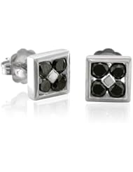 14k White Gold Square Black Diamond Earrings Studs - 1.00 carat