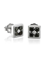 10k White Gold Square Black Diamond Earrings Studs - 0.50 carat