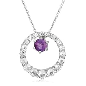 Sterling Silver White Topaz Circle w/ Amethyst Three-in-One Pendant, 18