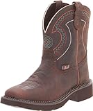 Justin Boots Women's Gypsy Collection 8" Boot Wide Square Double Stitch Toe Brown Rubber Outsole,Barnwood Brown Cowhide/Barnwood Brown Cowhide with Diamond Cut Pull Strap,10 B US