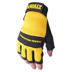 Dewalt DPG23L Fingerless Synthetic Leather Palm Work Glove with Spandex Back Velcro Wrist, Large