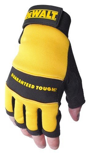 Dewalt DPG23M Fingerless Synthetic Leather Palm Work Glove with Spandex Back Velcro Wrist, Medium On Sale