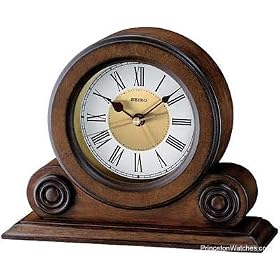 Seiko Small Desk or Table Alarm Clock - Round Brown Alder Case by 