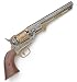 Search : Civil War Model 1851 Naval Pistol with Engraved Silver Tone / Gold Tone Finish and Wooden Grips - Replica of Revolver Used by Both USA / Union and CSA / Confederate Forces - Detailed Metal Prop Gun