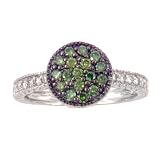 14K .60 CTW Green & White Diamond Disk Ring