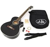 Produkt-Bild: Elektro Akustik Westerngitarre schwarz mit 4 Band EQ Pickup / Tonabnehmer und Zubeh&ouml;rset: gepolsterte Tasche, Gurt, Ersatzsaiten und Stimmpfeife