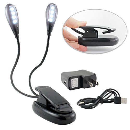 [8 LEDs 5 Modes] Rechargeable Book Light,Milocos Portable Led Light, Music Stand Light, Clip On Light, With 2 Adjustable Arms & Padded Clip Lamp