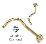 14K Gold CLEAR 2.0mm REAL DIAMOND Nose Screw Ring STONE