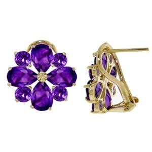 14k Gold French Clip Earrings with Genuine Amethyst by