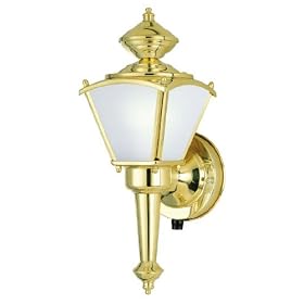 Westinghouse 64506 One-Light Outdoor Upward Wall Sconce, Polished Solid Brass with Frosted White Glass