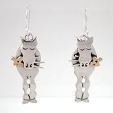 Happy Horse with Flower Bouquet Earrings in Sterling Silver and Brass, #8925