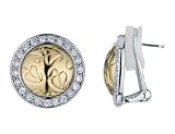 CRISLU Cubic Zirconia (CZ) 7/8 Carat (ctw) Leaf Earrings in Sterling Silver with Platinum and 18K Gold Overlay