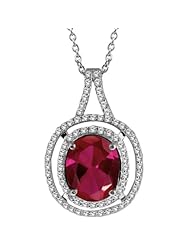 4.35 Ct Oval Red Created Ruby 925 Sterling Silver Pendant with 18" Silver Chain