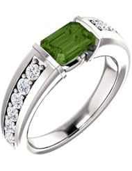 Platinum 7.00x5.00mm Emerald Cut Green Tourmaline and Diamond Ring -- LIFETIME WARRANTY