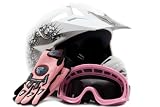 Youth Motocross ATV Dirt Bike MX Helmet, Gloves and Goggles White, Large