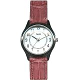 Timex 2F001 Women's Round Silver-Tone Dress Watch with Pink Genuine Leather Band