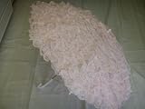 Pink Lace on White Silk Nylon Bridal Shower Wedding Umbrella Parasol 32″