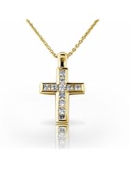 14KT Yellow Gold Lovely Square Diamond Cross Pendant. 1 CTW
