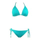 2 Pc Bikini Set Polka Dots Top  Bottom Turquoise