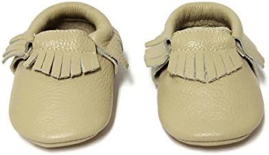 SnuggleRoo Leather Baby Moccasins Soft Sole Slip on Shoes with Stylish Fringe Handmade for Infants, Toddlers, Kids (12-18 Months (US 5 Toddler), Beige)
