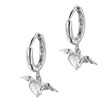 Sterling Silver Dangle Heart Wings Cz Earrings