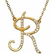 14k Yellow Gold Regal R Initial Diamond Necklace