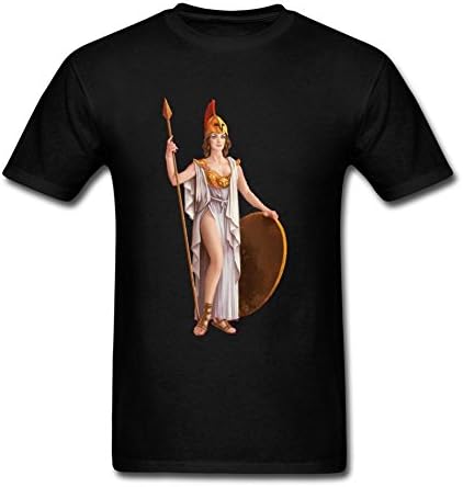 QPWDG Mens Greek Goddess Athena Customized 100% Cotton O-Neck Short Sleeve T Shirts Black XXL