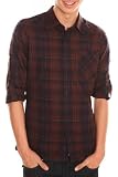 Navy Blue And Rust Plaid Long-Sleeved Woven
