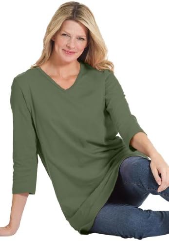 Women's Plus Size Top, the Perfect tunic with 3/4 sleeves (OLIVE GREEN,1X)