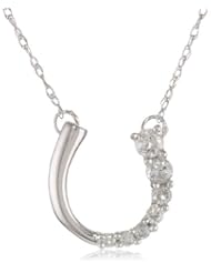 XPY 14k White Gold Journey Diamond Horseshoe Pendant Necklace (.19 cttw, I-J Color, I2-I3 Clarity), 17.5"