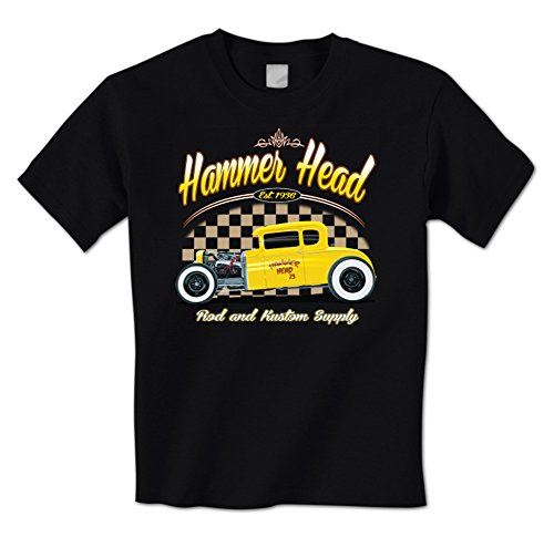 Hammer Head Rod & Kustom Design -Hot Rod Pinstripe Checkered Flag Mens T-Shirt