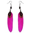 Trendy Silver-Tone Hot Pink Feather Earrings