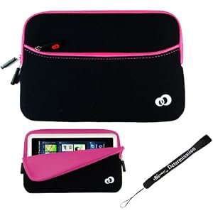 Pink w/ Black Slim Design Soft Neoprene Carrying Cover Case with extra pocket for Pandigital Novel