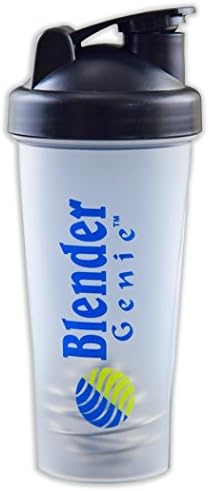 Blender Genie Shaker/Mixer/Blender Bottle with EXTRA FREE stainless steel mixing ball/whisk - BPA Free Mixer Bottle - 28 ounce - Dishwasher Safe - Food Friendly - Great for Protein shakes/Nutrition Drinks/Supplement Mixing - FREE RECIPES (Black)
