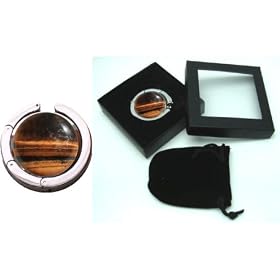 1 Gemstone Tiger Eye FOLDING Purse Hanger with Black Velvet Pouch and Gift Box