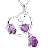 Multicut AMethyst Three Stone Pendant Necklace Sterling Silver