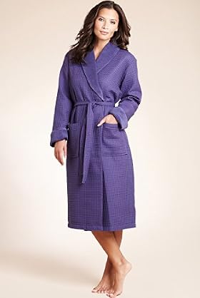 Pure Cotton Shawl Collar Waffle Dressing Gown with Towelling Lining