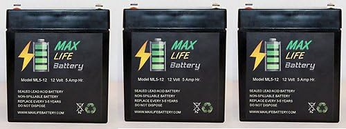 ML5-12 - 12V 5AH Replacement Battery for Deltec 525E - 3 Pack - Max Life Battery brand product